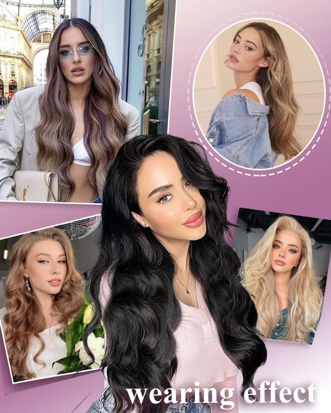 LAAVOO LaaVoo Beaded Weft Hair Extensions Human Hair Microbead Extensions Ombre Micro Beads Weft Human Hair Extensions Brown to Light Brown Mix Blonde Beaded Weft Extensions Human Hair 50G 18 Inch