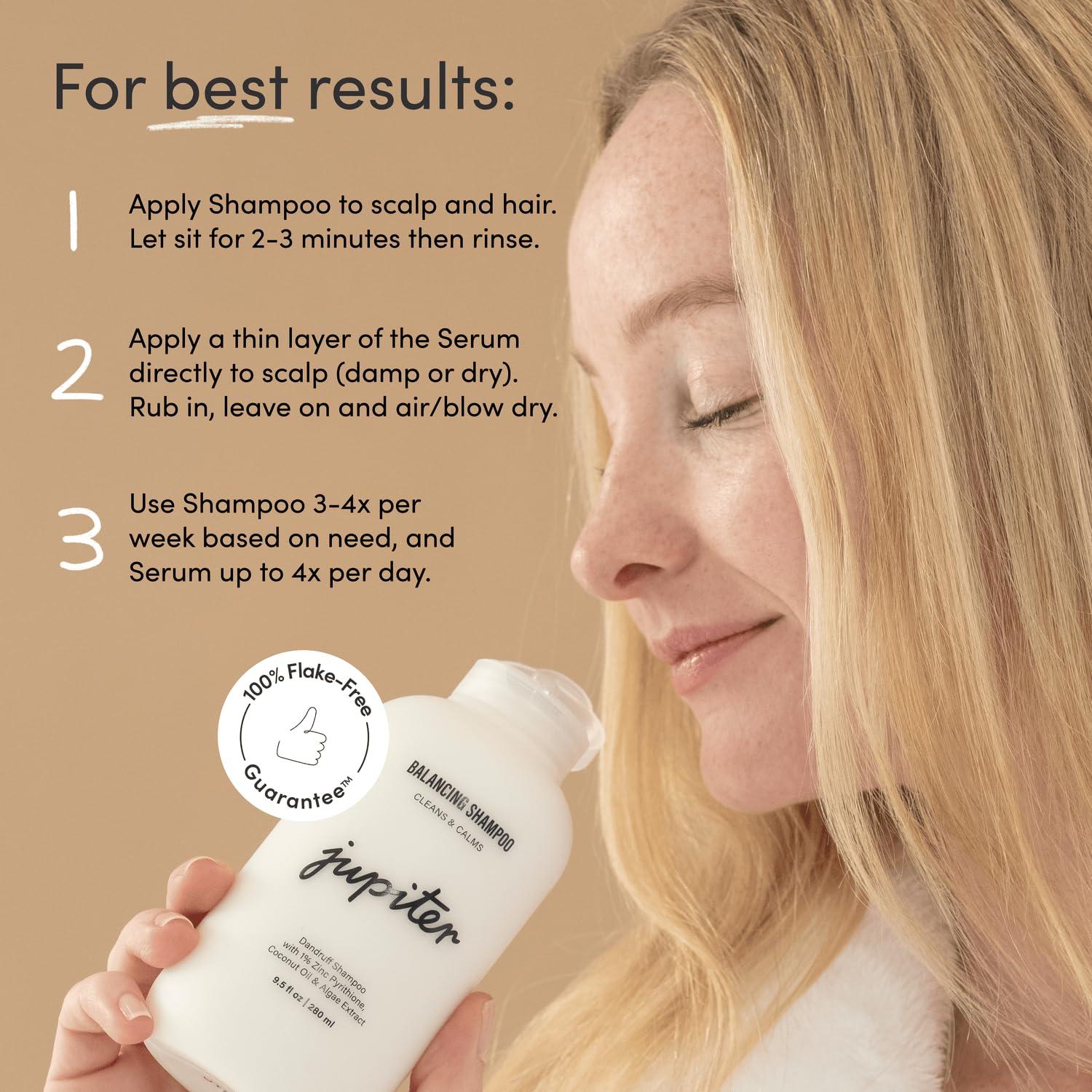 Jupiter Jupiter Anti-Dandruff Shampoo and Serum, for Women & Men, Dermatologist-Formulated for Flaky, Itchy, Oily, & Dry Scalp, Sulfate-Free, Vegan, Color-Safe, & Paraben-Free, Shampoo with Zinc