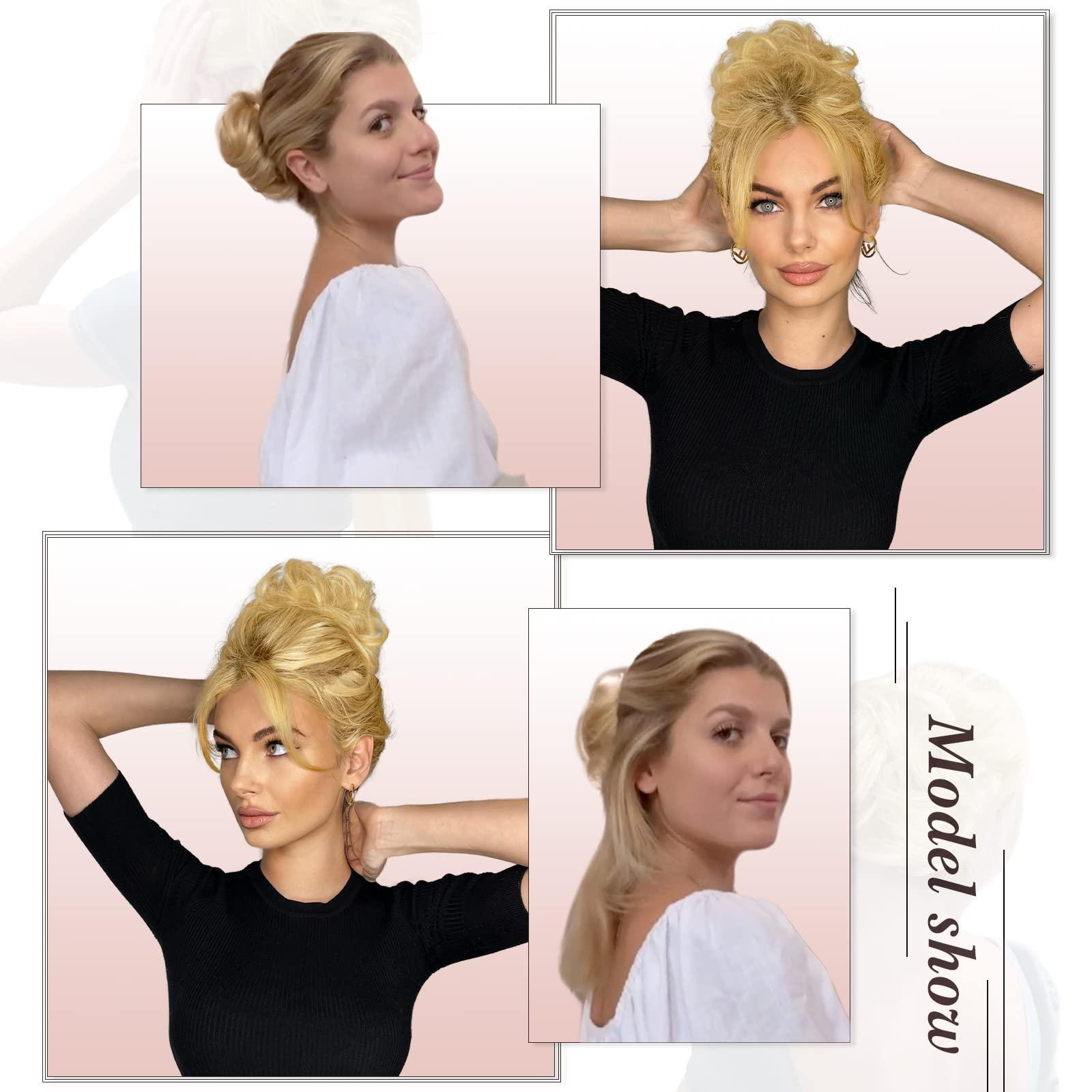 RUWISS RUWISS Claw Clip Messy Bun Hair Piece Real Human Hair Buns Wavy Curly Chignon Hair Bun Extensions Tousled Updo Hair Buns Claw Clip Ponytail Hairpieces Hair Scrunchie with Clip for WomenBrown