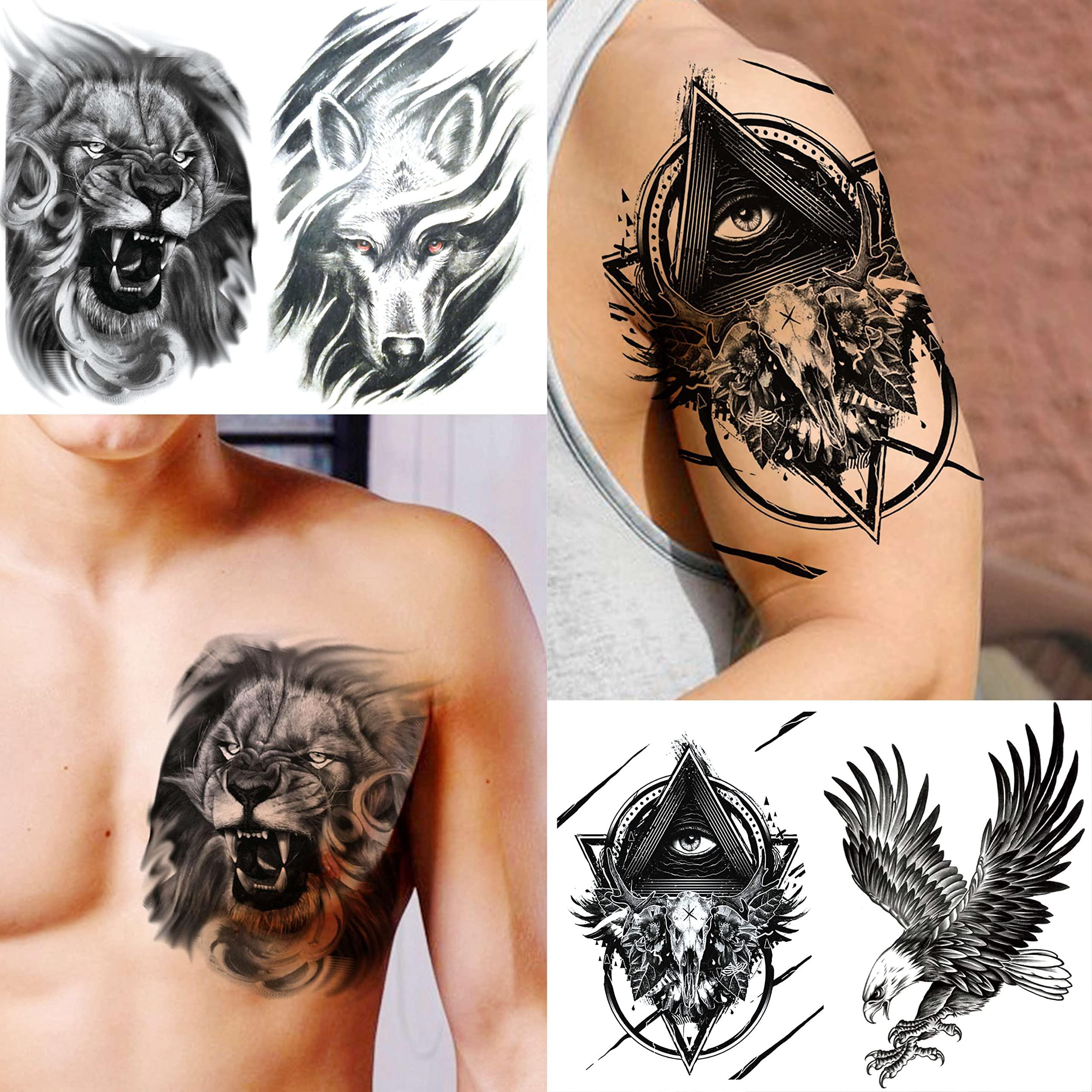VANTATY VANTATY 50 Sheets Black Temporary Tattoos For Men Adults Ealge Dragon Lion Wolf Animals For Women Neck Arm Thigh, Fake Small Skull Tattoo Sticker For Kids Children Boys Girls Tatoos