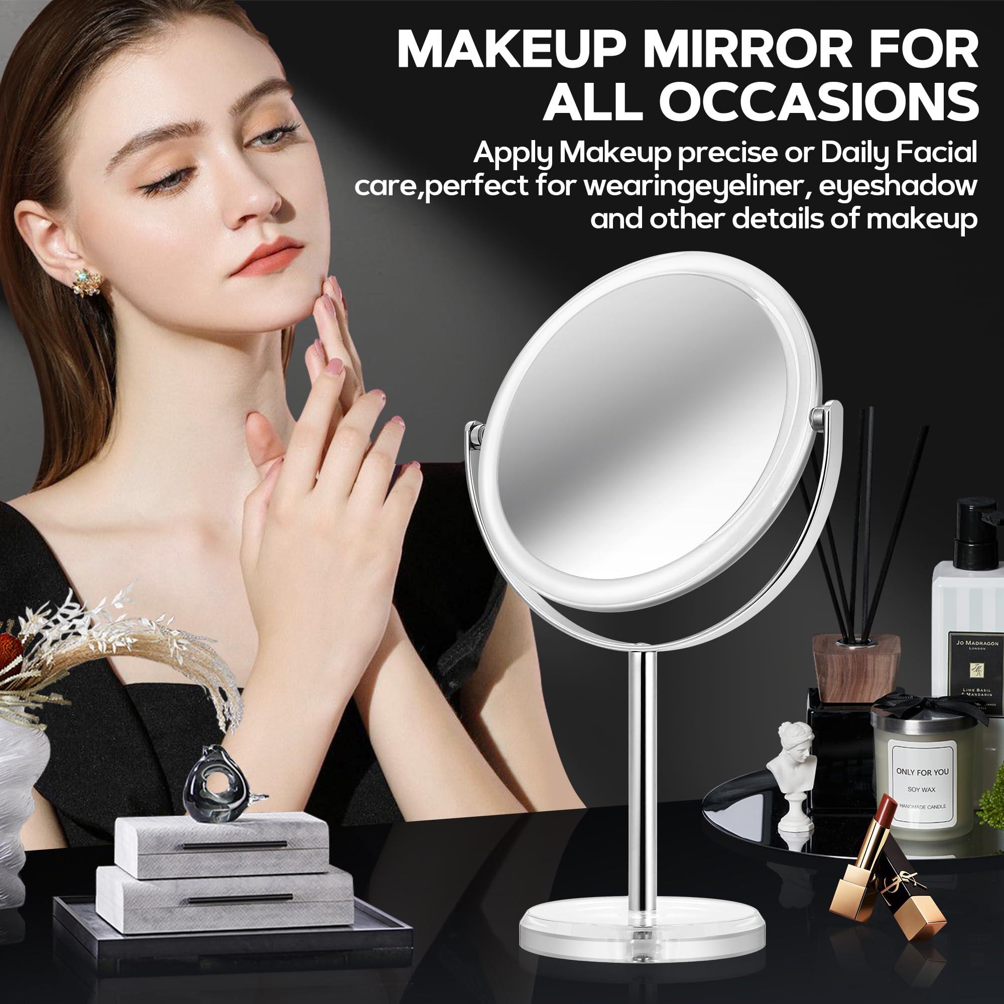 MIYADIVA MIYADIVA Makeup Mirror, 30X Magnifying Mirror for Desk, 1X/30X Table Mirror with Stand, Double-Sided Vanity Mirror, Travel Makeup Mirror with Magnification, Desk Mirror for Home and Office 8 in