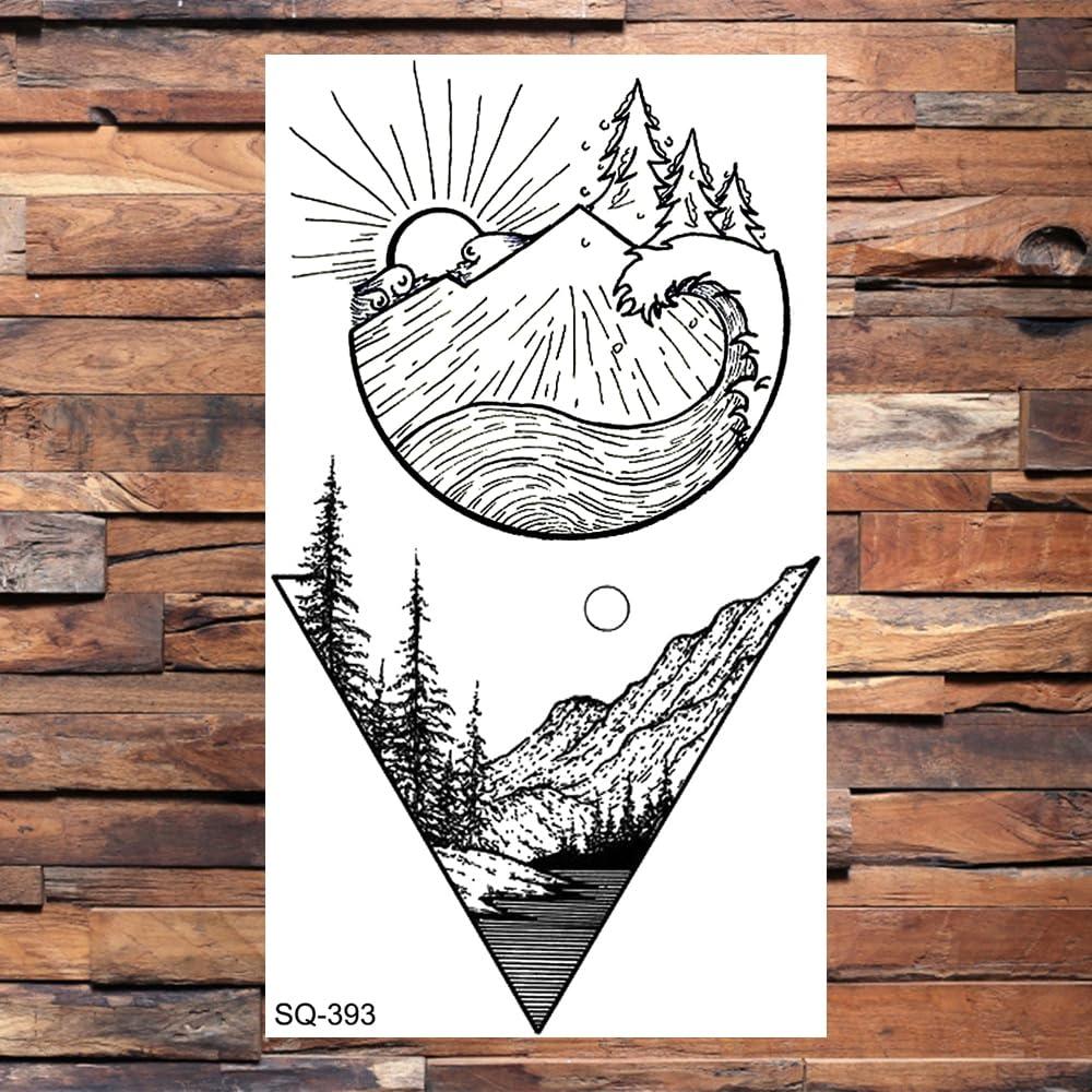 Generic Pencil Sketch Pine Tree Small Temporary Tattoos For Men Women Dahlia Waves Mountains Rivers Tattoo Sticker Arm Waist Tatoos
