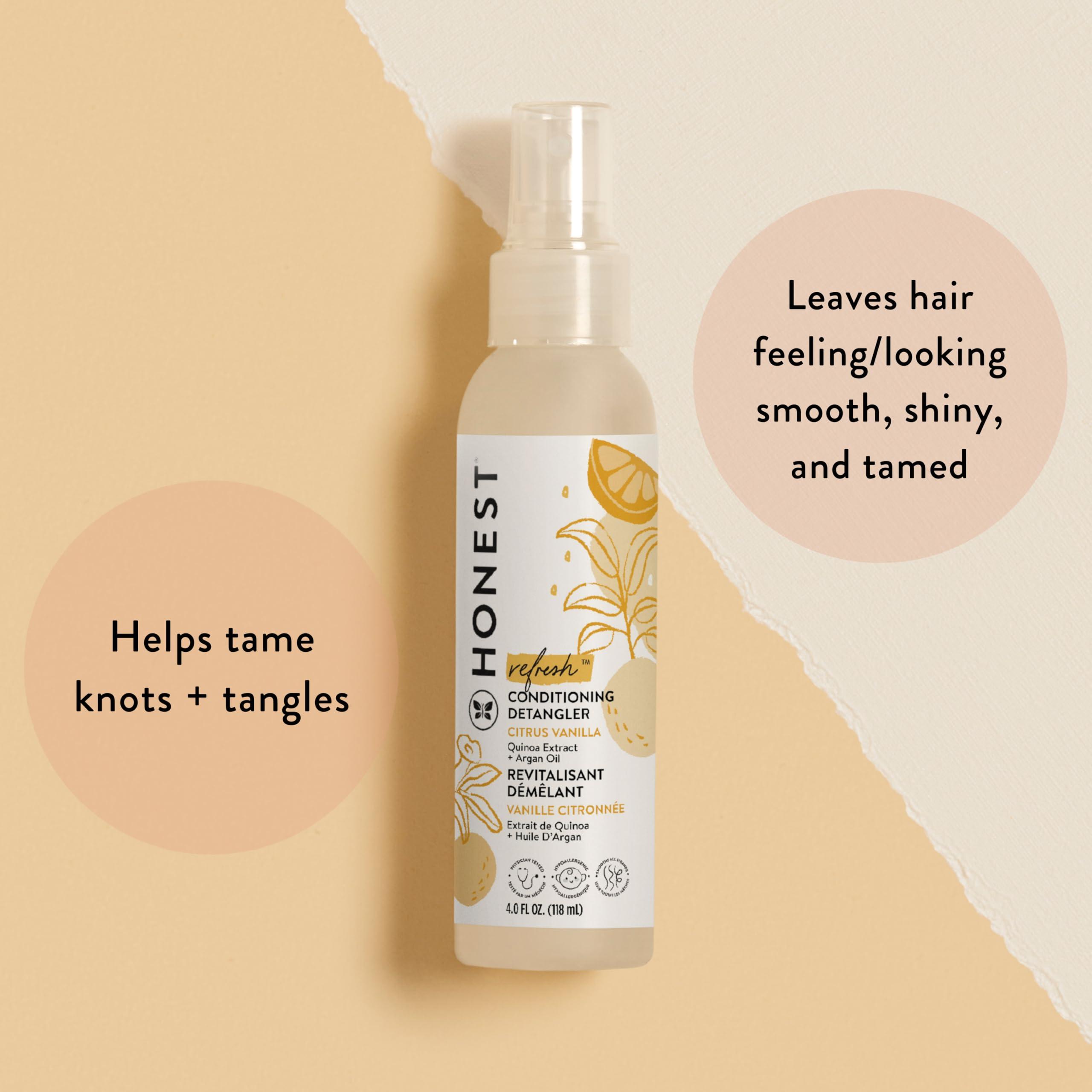 The Honest Company The Honest Company Conditioning Hair Detangler 3-Pack | Leave-in Conditioner + Fortifying Spray | Tear-free, Cruelty-Free, Hypoallergenic | Citrus Vanilla Refresh, 4 fl oz each (pack of 3)