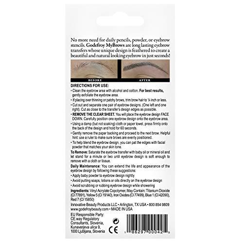 Godefroy Godefroy MyBrows Long Lasting Eyebrow Transfers, Medium Arch, Natural Black, 12-Pairs of Brows