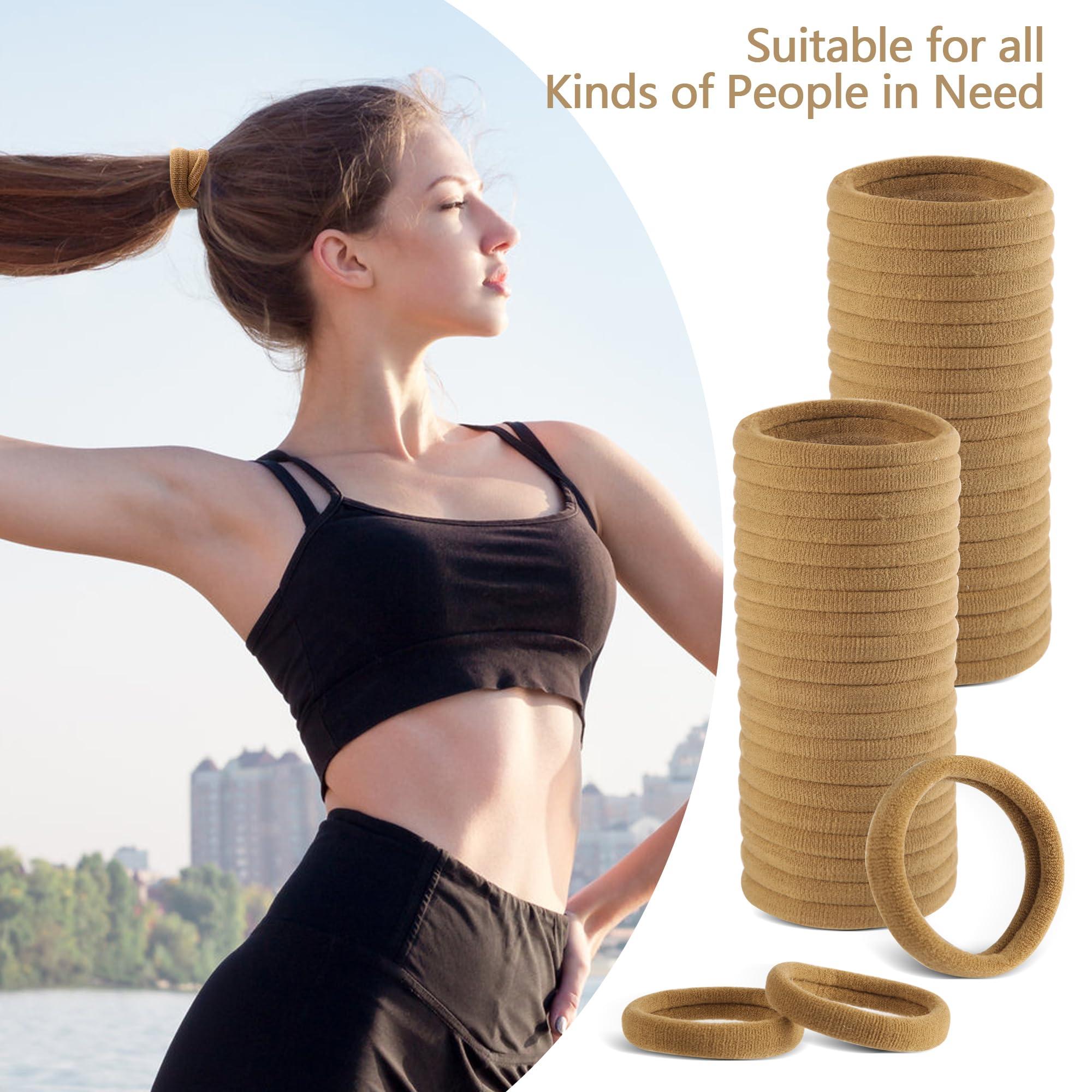 TAOVEN TAOVEN 120 Pcs Natural Hair Ties No Damage for Women, Ponytail Holders for Thick Hair, Seamless Cloth Fabric Soft Hair Bands for Women\'s Hair, Hair Elastics Pony Tails Hair Tie Hair Band (Natural-1)