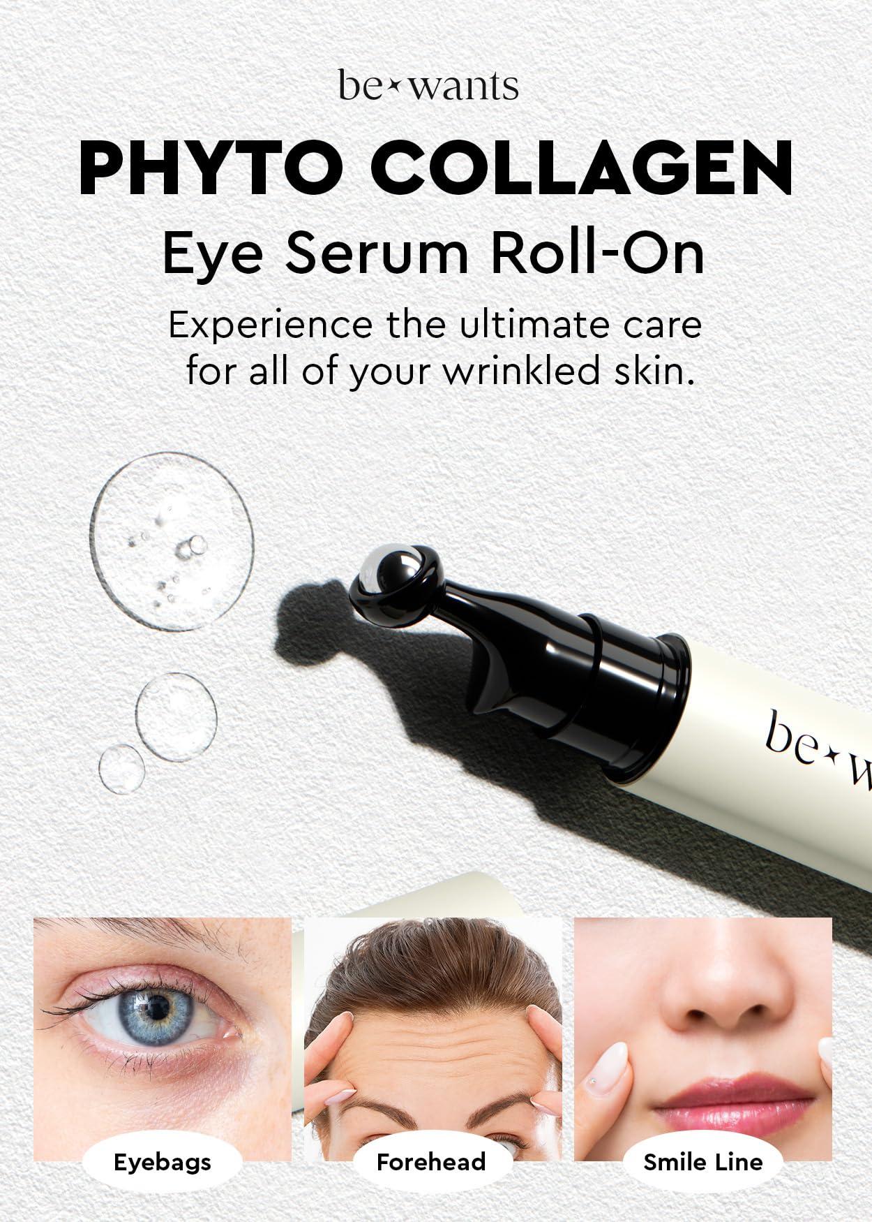 BE+WANTS Bewants Phyto Collagen Roll-On Eye Serum Stick with 61% bamboo water, 10% phytocollagen, refreshing under eye roll-on massage 2 pack, Ideal for Valentine\'s Day Gift