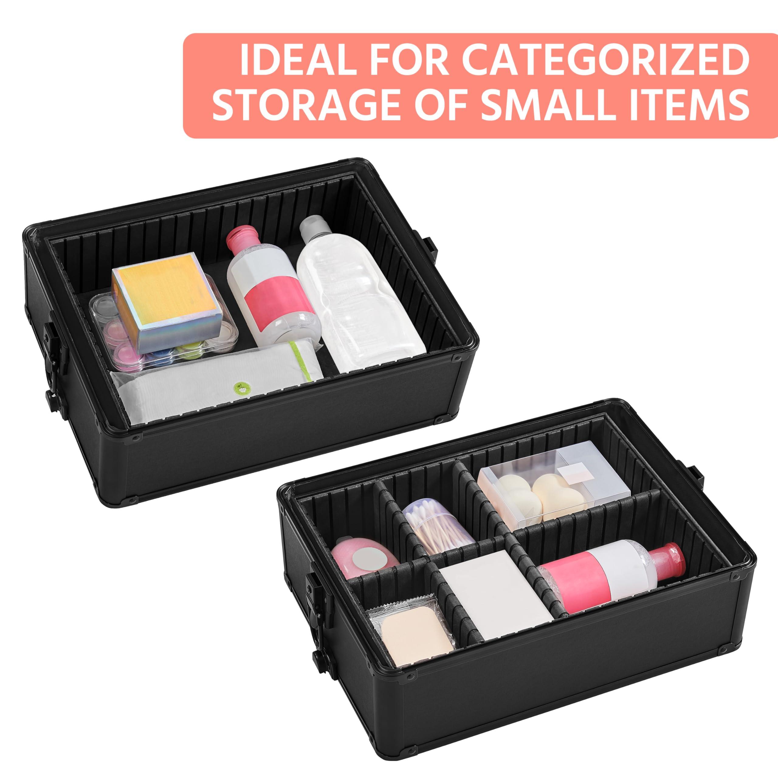 Yaheetech Yaheetech 4 in 1 Professional Makeup Train Case Aluminum Cosmetic Case Rolling Makeup Case Extra Large Trolley Makeup Travel Organizer, with 360 Swivel Wheels, Black