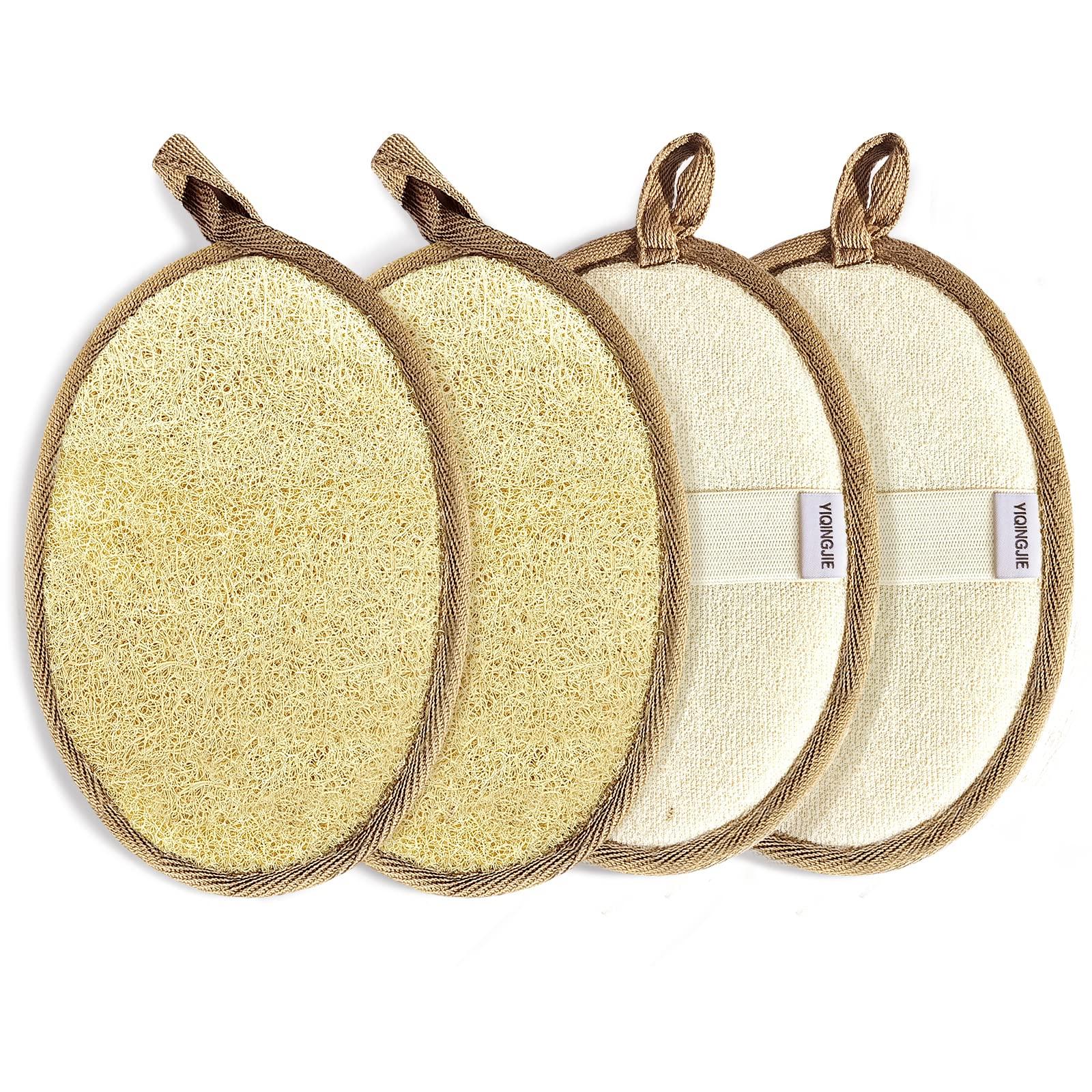 YIQINGJIE Natural Loofah Sponge Exfoliating(4 Packs),Made with Eco-Friendly and Biodegradable Shower Luffa Sponge, Loofah for Women and Men, Brown