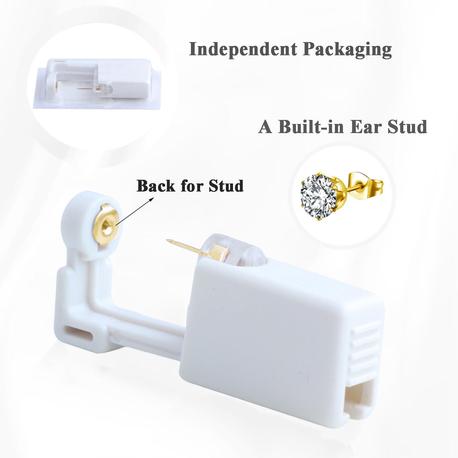 Vessantara Ear Piercing Kit-10 PCS Disposable Self Ear Piercing Gun Cartilage Surface Tragus Piercing Tools with Golden Earrings Stud Ear Hole Cleaners