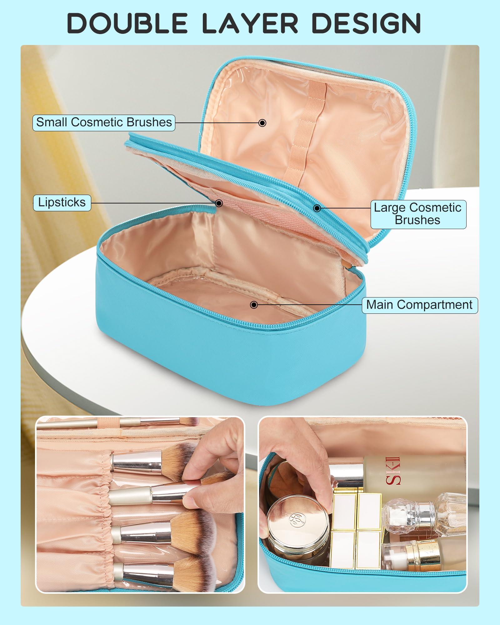 Relavel Relavel Makeup Bag Small Travel Cosmetic Bag for Women Girls Makeup Brushes Bag Portable 2 Layer Cosmetic Case Brush Organizer Christmas (Blue)