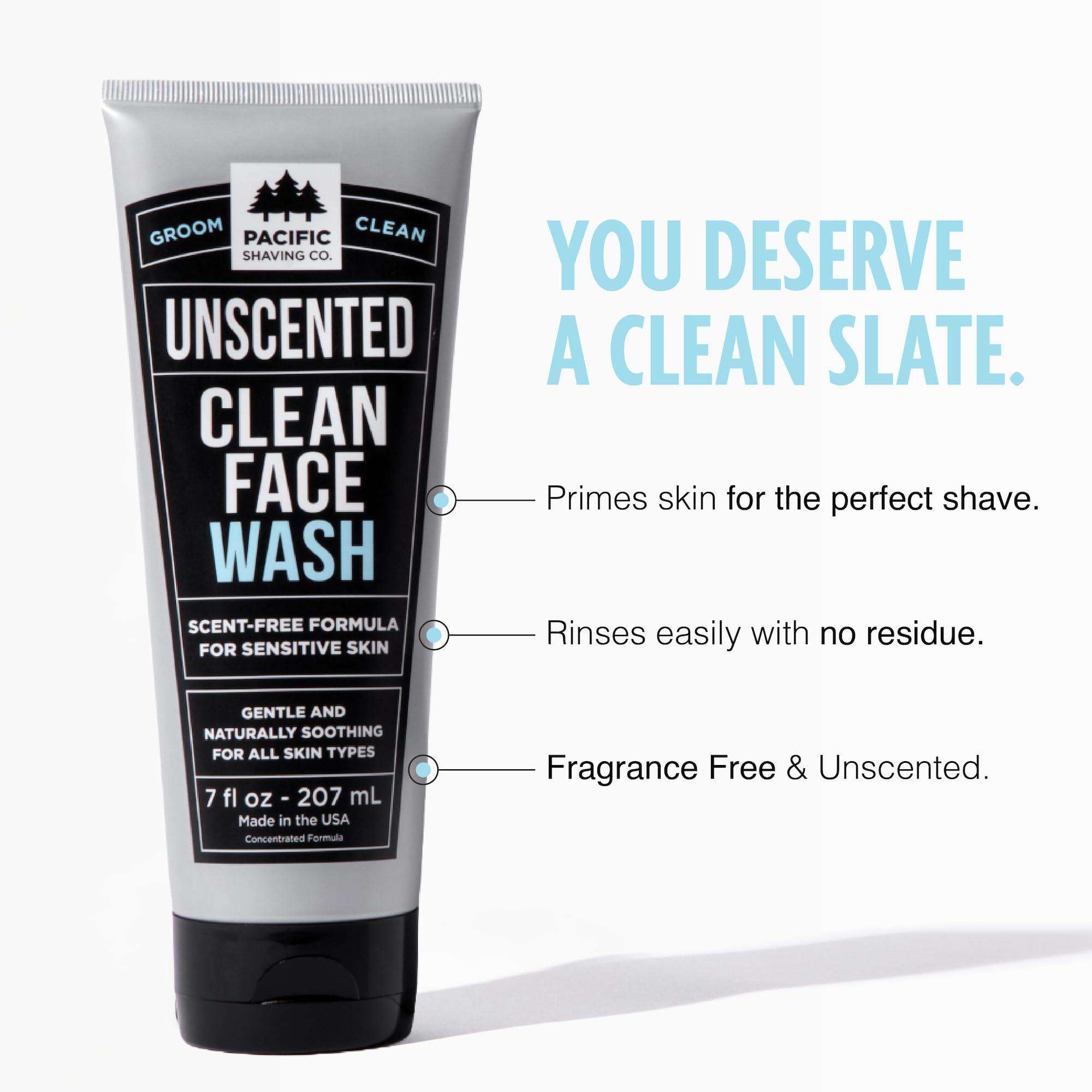 Pacific Shaving Company Pacific Shaving Company Clean Facial Wash - Unscented Gentle Face Cleanser with Sea Salt & Aloe Vera - Hydrating Men's Face Wash for Sensitive Skin (7 Oz)