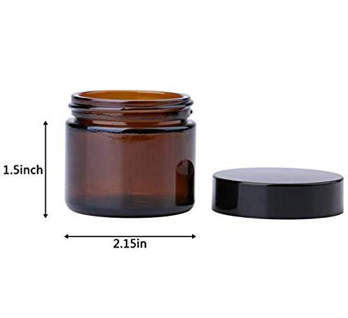 ASTRQLE 2oz 50ML Amber Round Glass Jars Bottle With Black Lids And Inner Liners Pot Container For Makeup Cosmetic Face Eyes Cream Lotion(2PCS)