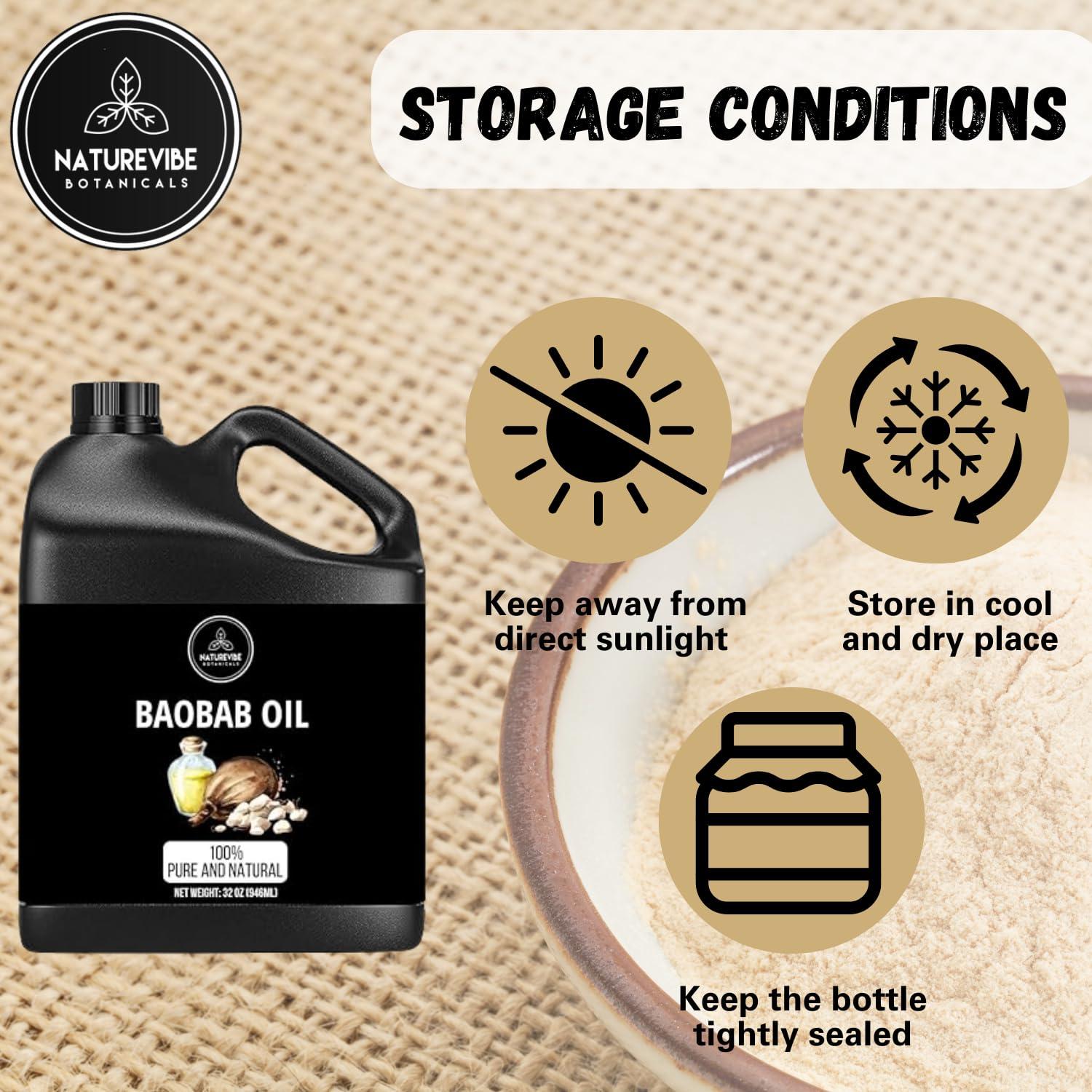 Naturevibe Botanicals Naturevibe Botanicals Baobab Oil 32 Ounces | 100% Pure and Natural | Great for Skin Care and Hair Care