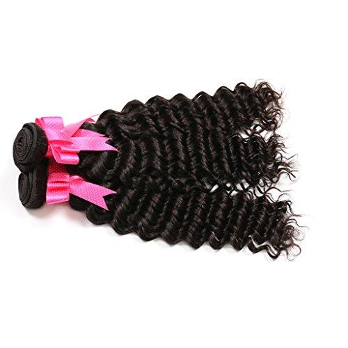 YanT Hair YanT HAIR 9A Grade Peruvian Virgin Hair Deep Wave Human Hair Weave 3 Bundles 12 14 16 Inches Natural Black Color Pack of 3