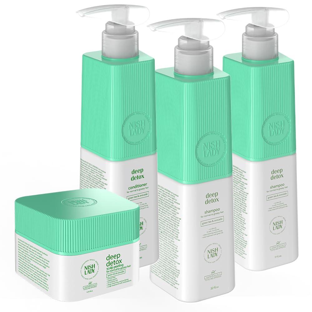Nishlady Nishlady Deep Detox Clarifying Shampoo for Normal to Greasy Hair, 503 ml | Green Tea & Avocada Extracts (Conditioner)