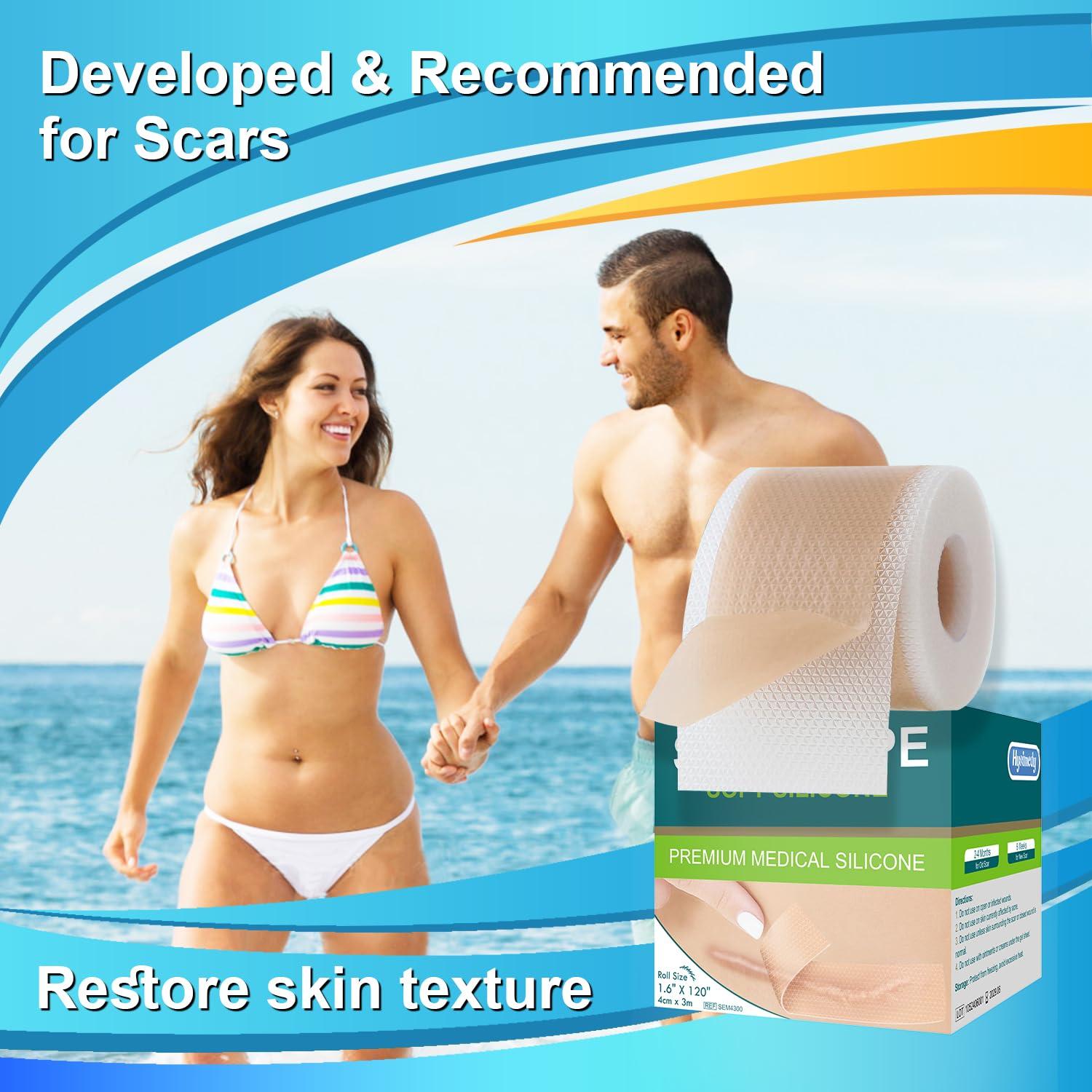 Hysimedy Medical Grade Silicone Scar Tape for Surgical Scars (1.6\" x 120\" - 3M) Professional Silicone Scar Sheets Scar Treatment for Face Wrinkles, C Section Recovery, Keloid Bump Removal Silicone Scar Patches