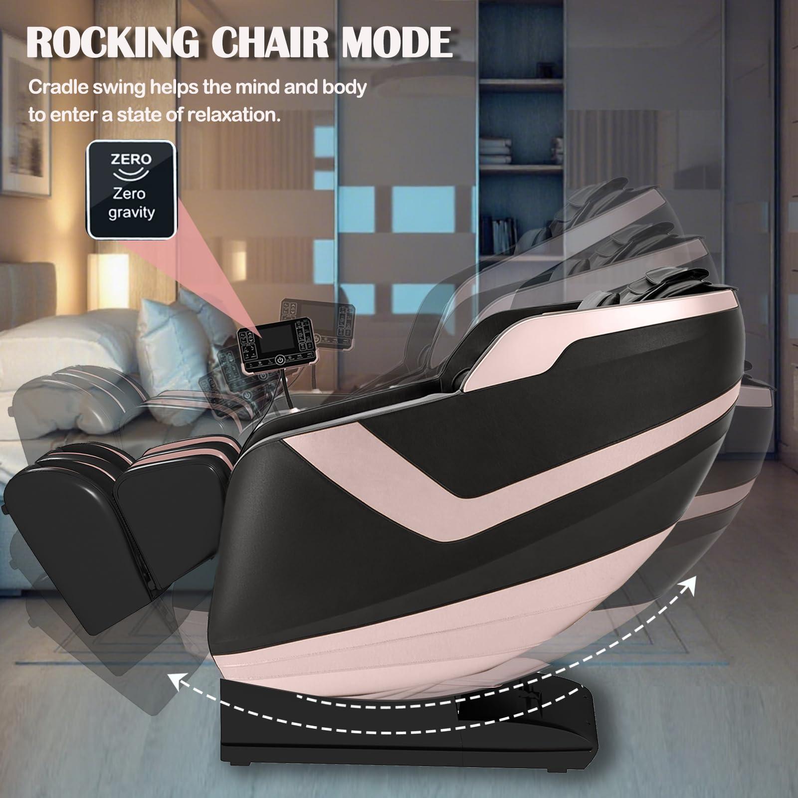 Artist hand Full Body Zero Gravity Massage Chair with Dual Core S-Track, Adjustable Airbag Compression, 2-Level Recline, and Back & Calf Heating, Rocking Massage Chair (Black & Gold)