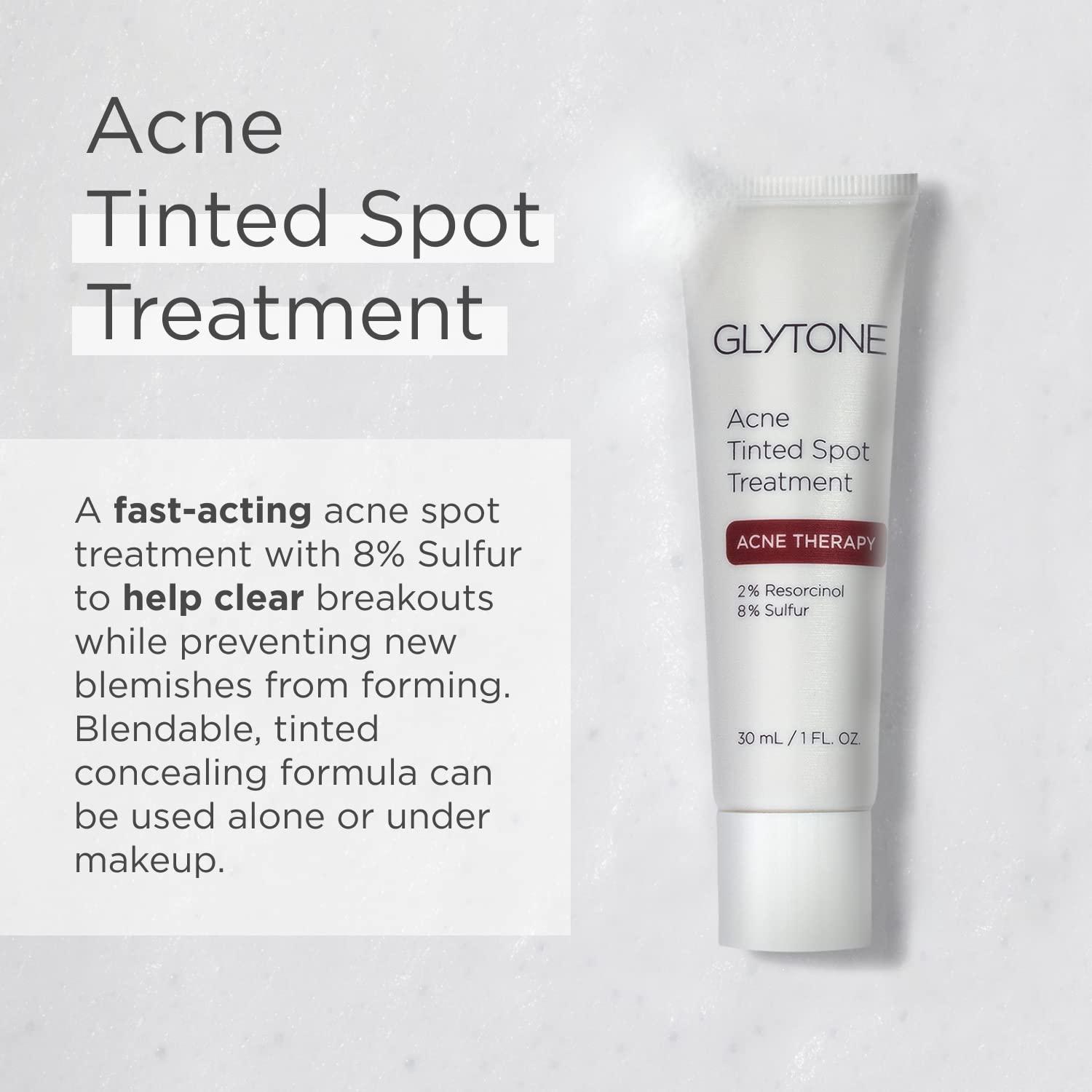 GLYTONE Glytone Acne Spot Treatment Face Cream with 8% Sulfur & 2% Resorcinol, Tinted Acne Treatment for Teenagers, Conceals Blemishes, 1 oz