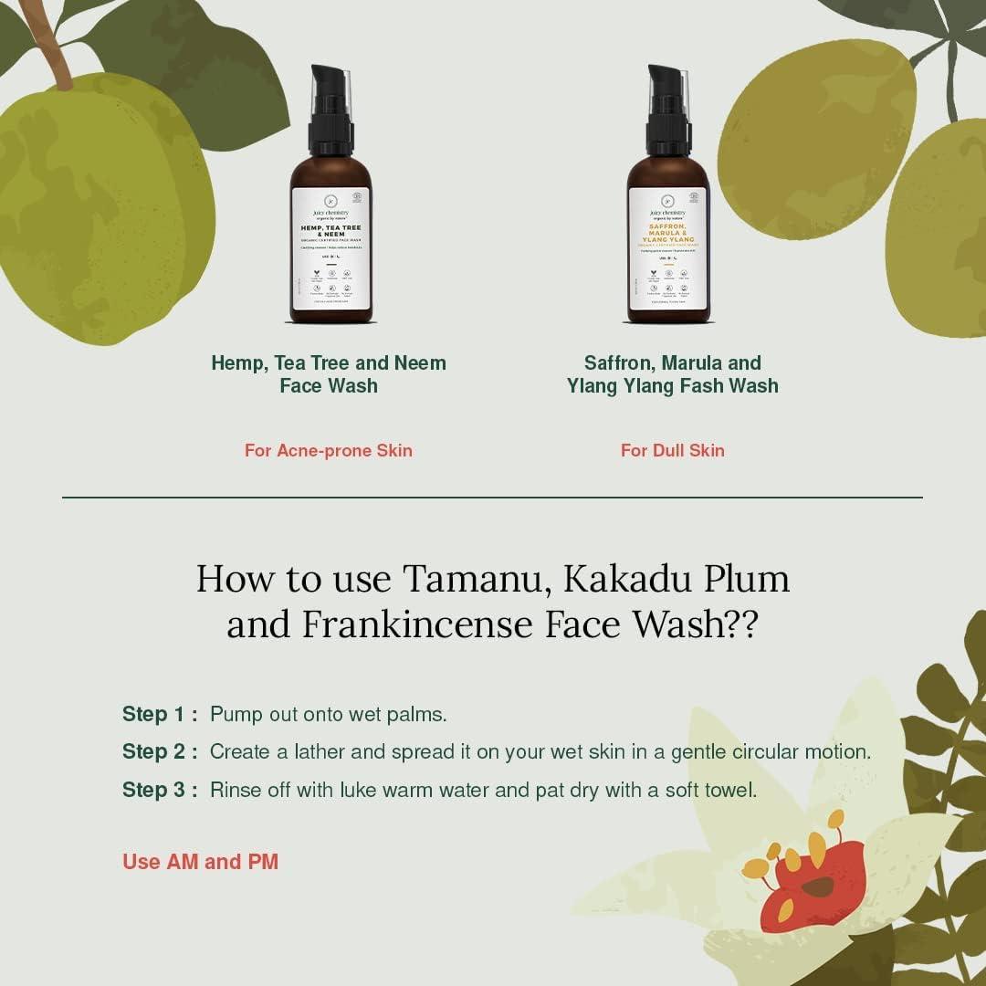 Nature\'s Haven Shop NH Certified Organic & 100% Face Wash w/Natural Tamanu, Kakadu Plum & Frankincense for Damaged & Pigmented Skin - 100 ml, Clear