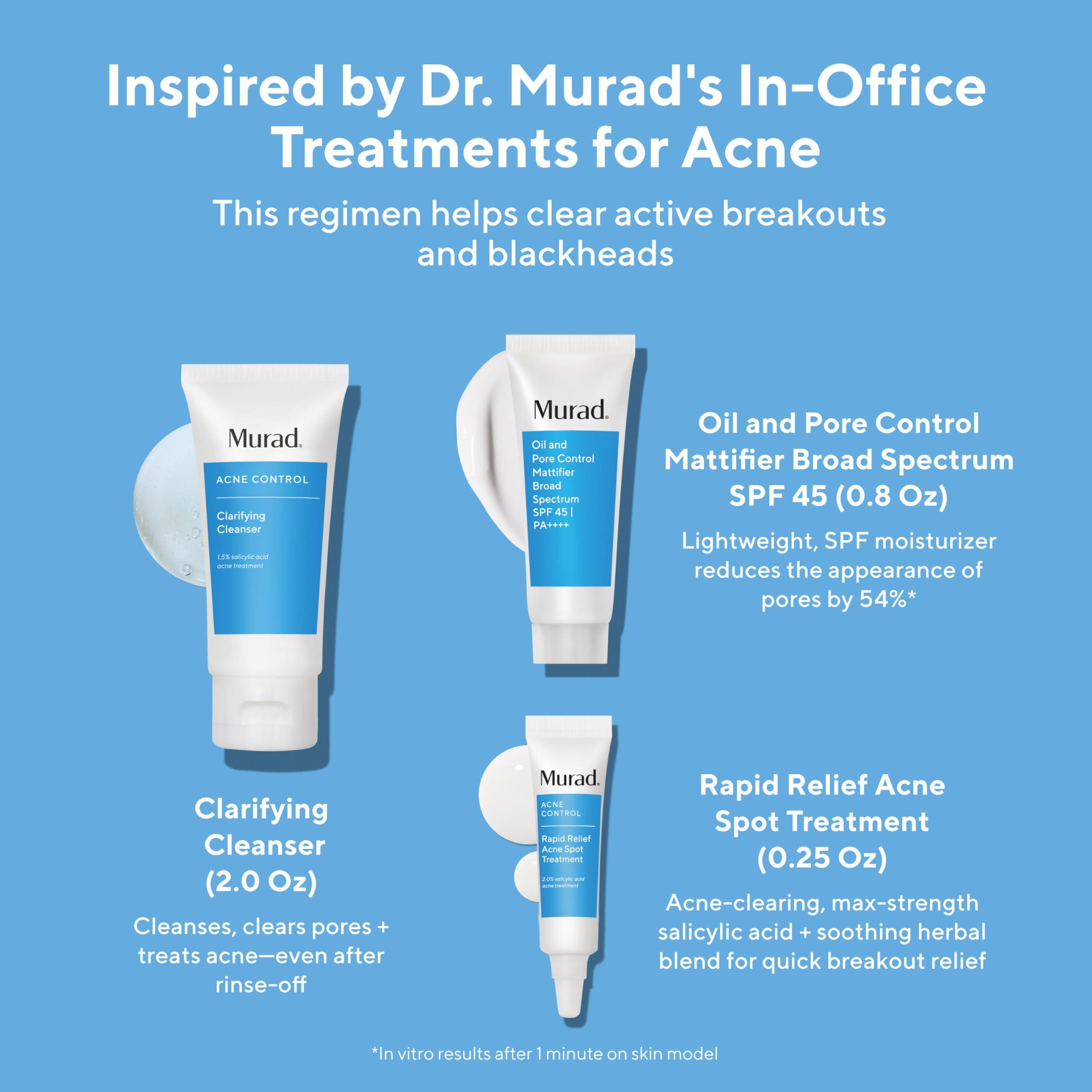 Murad Murad Acne Trial Kit - Clear Breakouts + Control Oil 3-Piece Trial Kit ($50 Value) - Clarifying Cleanser 2Fl Oz, Rapid Relief Acne Treatment 0.25Fl Oz, Oil & Pore Mattifer SPF 45 0.8Fl Oz