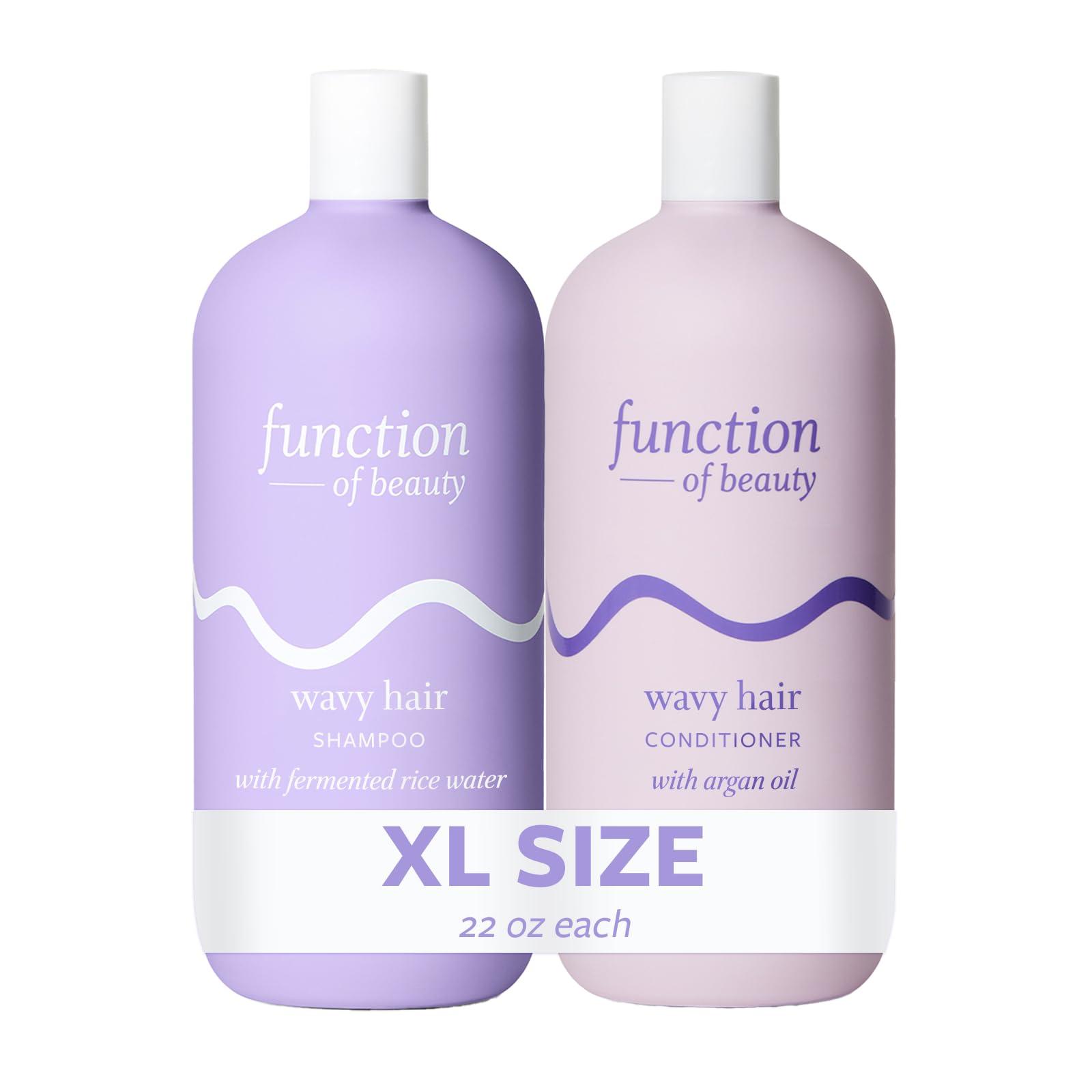 FUNCTION OF BEAUTY Function of Beauty Wavy Hair Shampoo & Conditioner, 22 oz Each - With Fermented Rice Water to Strengthen & Argan Oil to Enhance Glossiness & Natural Shine, Sulfate-Free, Customizable Haircare