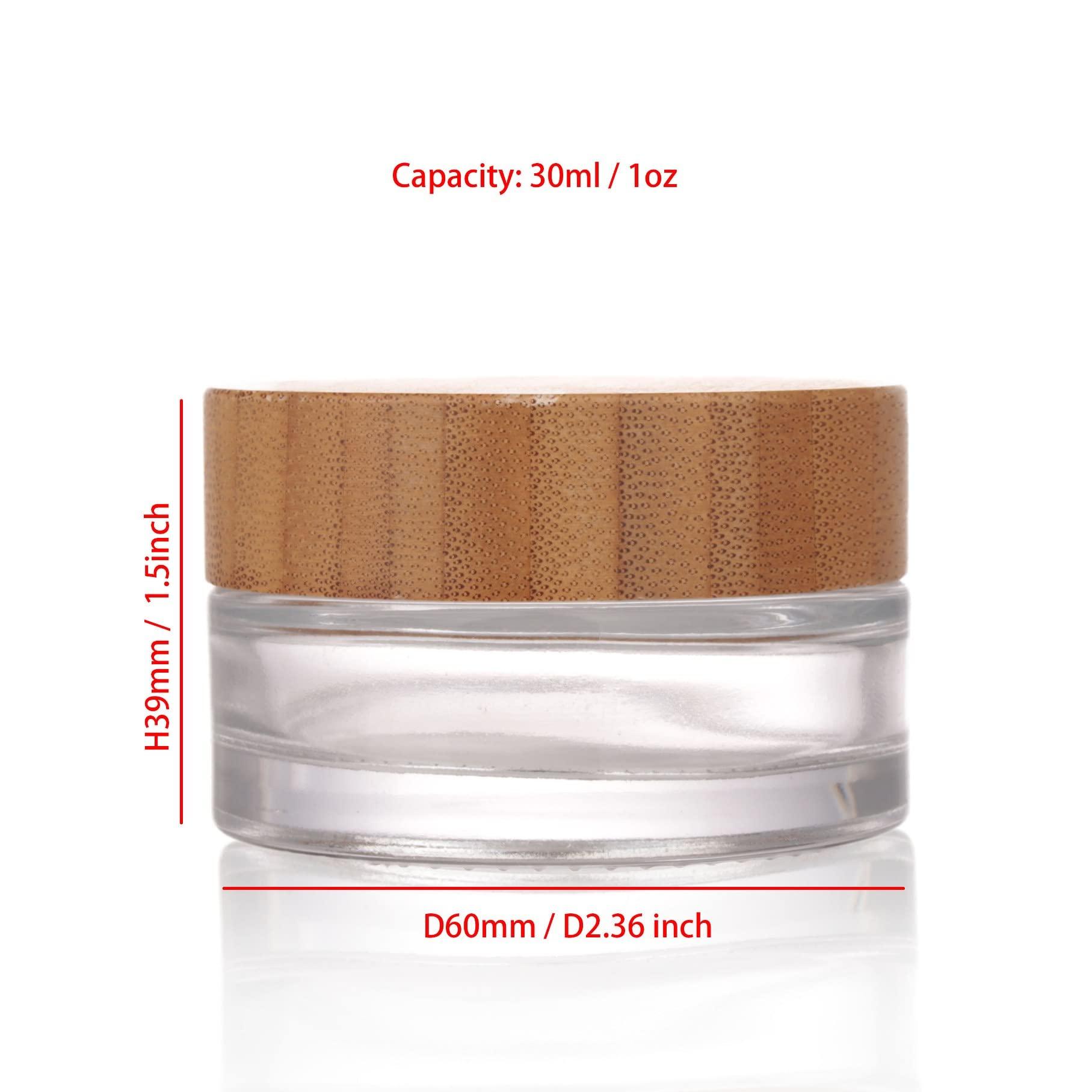 COSIDEA COSIDEA 5pcs Empty 1 OZ/30g Round Clear Glass Jars with Bamboo lids, Bamboo Cream Jar Refillable Cosmetic Travel Containers for Lip Balm, Ointments, Lotion Packing