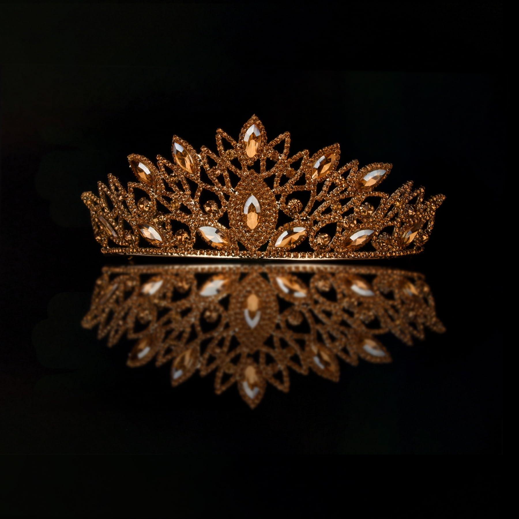 Limelia Wedding & Accessories LIMELIA Women\'s Tiara - Crown for Henna Wedding Party | Glitter Hair Accessories for Bridal Birthday Pageant Prom Halloween Cos-play Costume Christmas Party| Traditional Crystal - Honey