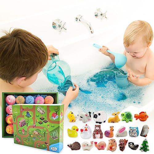 Joanne Arden Organics Kids Bath Bombs Gift Set. 20 Natural Bath Bombs with Toys Inside & Farm Playmat. Animal Bath Bombs for Boys and Girls with Prize Inside