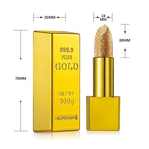 CREAMOON CREAMOON Glitter Lipstick Moisturizing Makeup Velvet Matte Gold Waterproof Lip stain Gold Lipstick Sexy Shiny Red Cosmetics Pigment Nude Rouge Lip Makeup for Weding or Daily