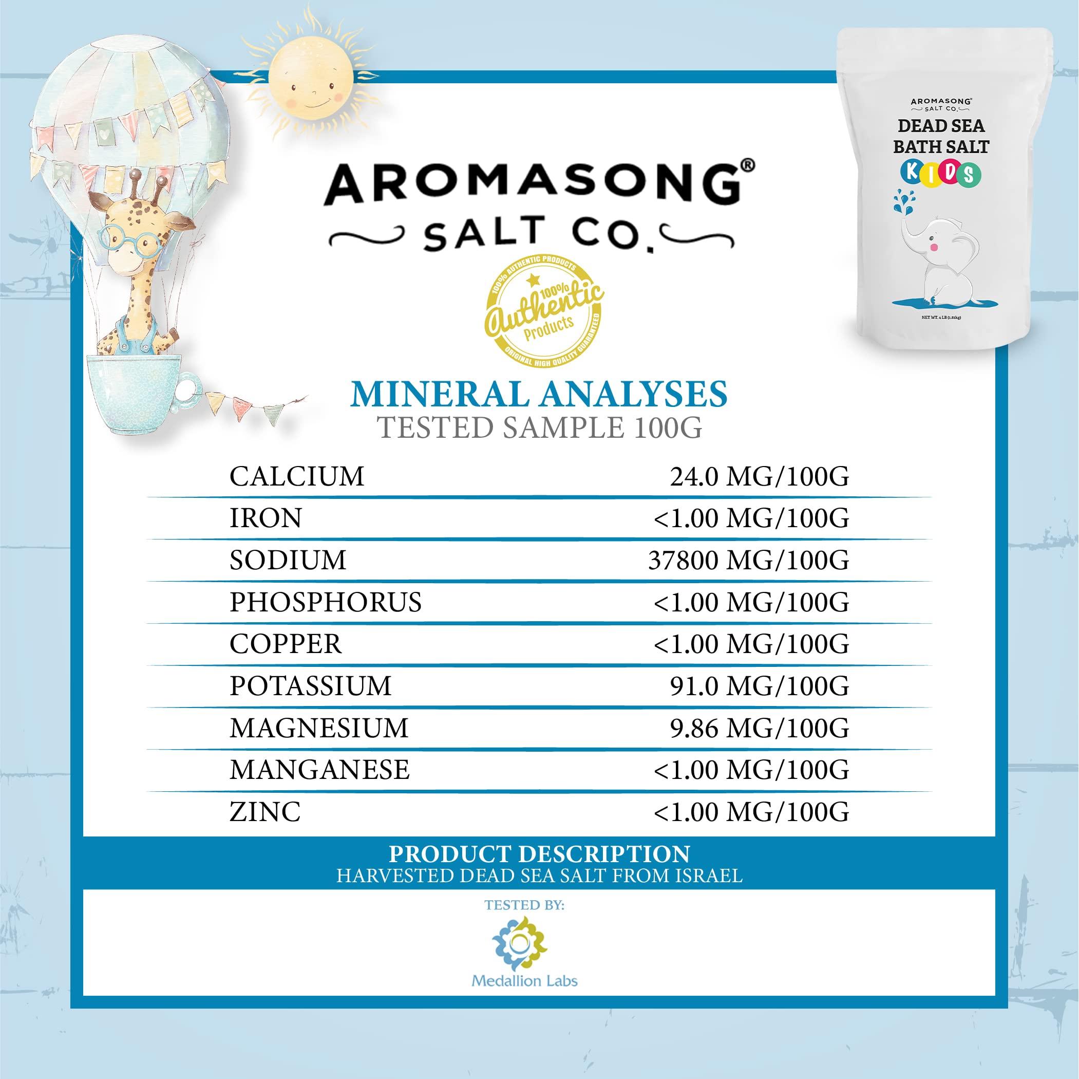 Aromasong Aromasong Dead Sea Salt for Kids Bath Soak, 4 Lbs. Fine Grain Large Bulk resealable Pack, 100% Pure & Natural.