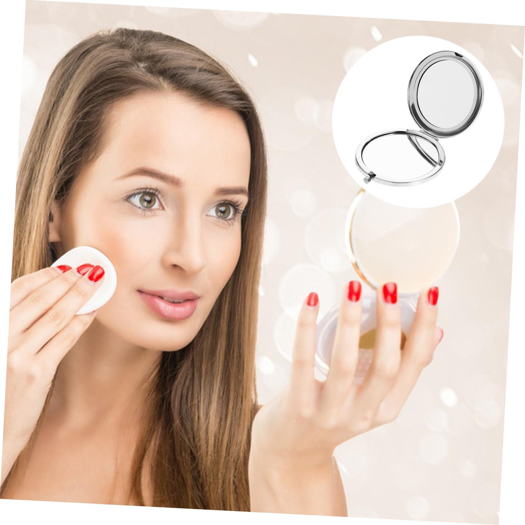 LALAFINA LALAFINA 1pc Bling Compact Mirror Pocket Rhinestone Makeup Mirror Double-Sided Cosmetic Mirror Round Folding Mirror for Women Travel Daily Use, White