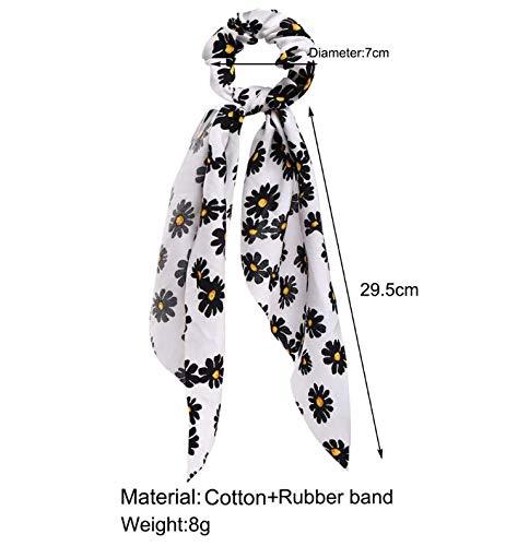 Blufly Blufly Ribbon Hair Scrunchies Printed Flower Boho Long Headband Ponytail Holders Floral Scarf Scrunchy Head Tie for Women and Girls (Pack of 5) (D)