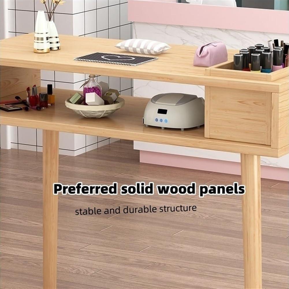 KK-GAL KK-GAL Solid Wood Manicure Table, Nail Desk with Double Layer, Modern Nail Desk for Nail Tech, Wooden Nail Salon Spa Nail Table Station, Wooden Nail Tech Salon Desk with Double Layer,B 160cm