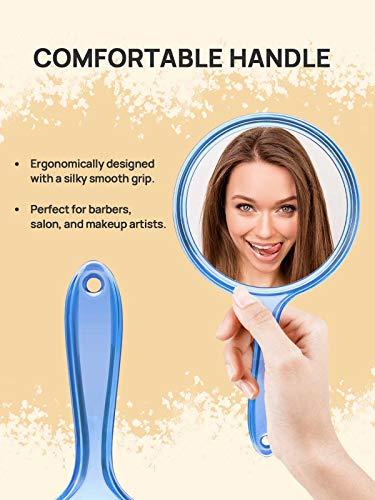 OMIRO OMIRO Hand Mirror, Double-Sided Handheld Mirror 1X/3X Magnifying Mirror with Handle, Pack of 1 (Transparent Blue)