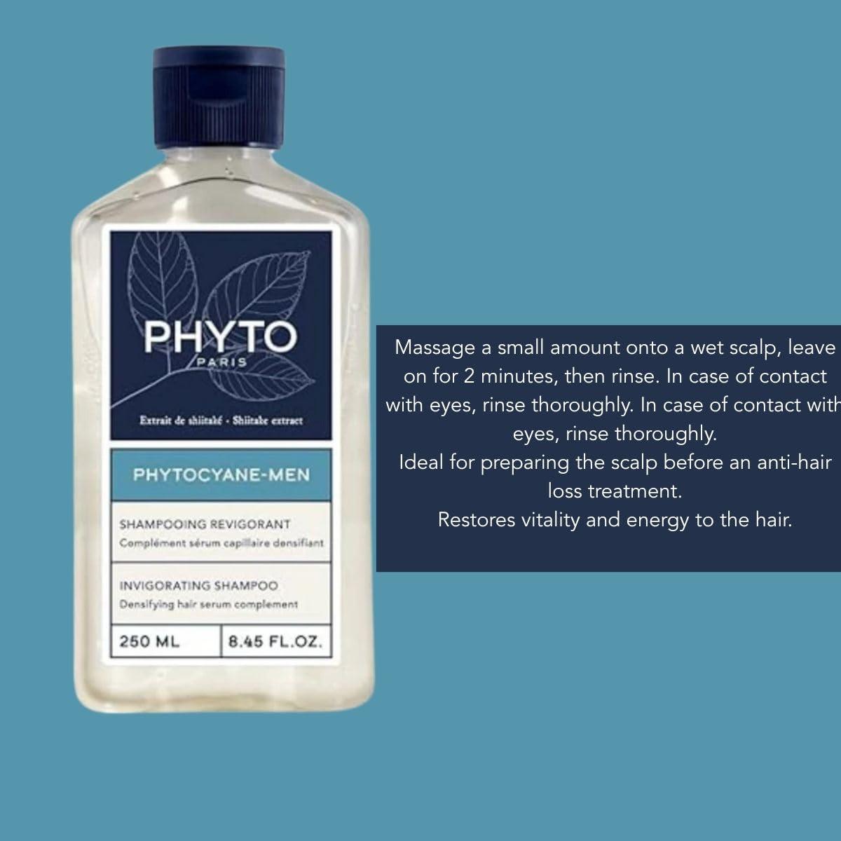 PHYTO PHYTOCYANE Men Invigorating Shampoo, Hair Thinning Shampoo, New & Improved Phytonovathrix Shampoo, 8.45 fl.oz.