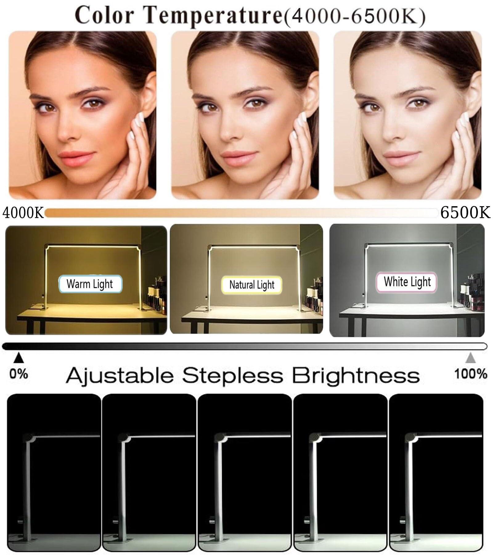 RYAZOZA RYAZOZA Square Nail Desk Lamp for Professionals, Nail Tech Lamp, Estheticians Light, Lash Tech Light, LED Light for Nails with Stepless Dimming and Color Temperature(Silver)