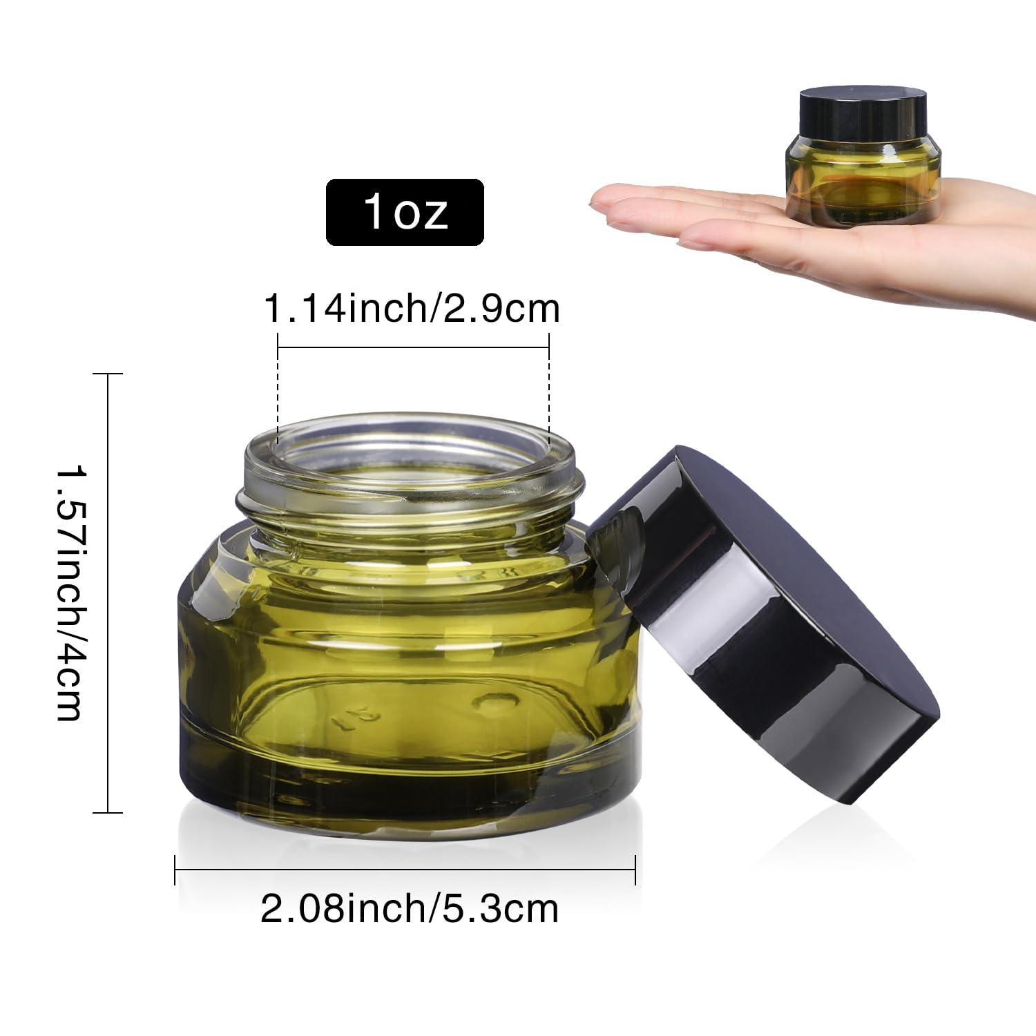 Yerpkefey 1 oz Glass Cosmetic Jars with Lids,3 Pack Small Glass Jars with Lids,30 ml Empty Glass Makeup Containers for Sample, Cream, Lotion (1 oz, Green)
