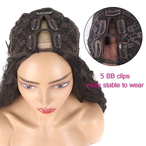Matthia Long Curly Wig V Part Wigs Synthetic Half Wigs for Black Women, Glueless Wigs Chocolate Brown Deep Wave V Part Wig No Leave Out Thin Part Wig U Part Wigs for Women Clip in Extensions