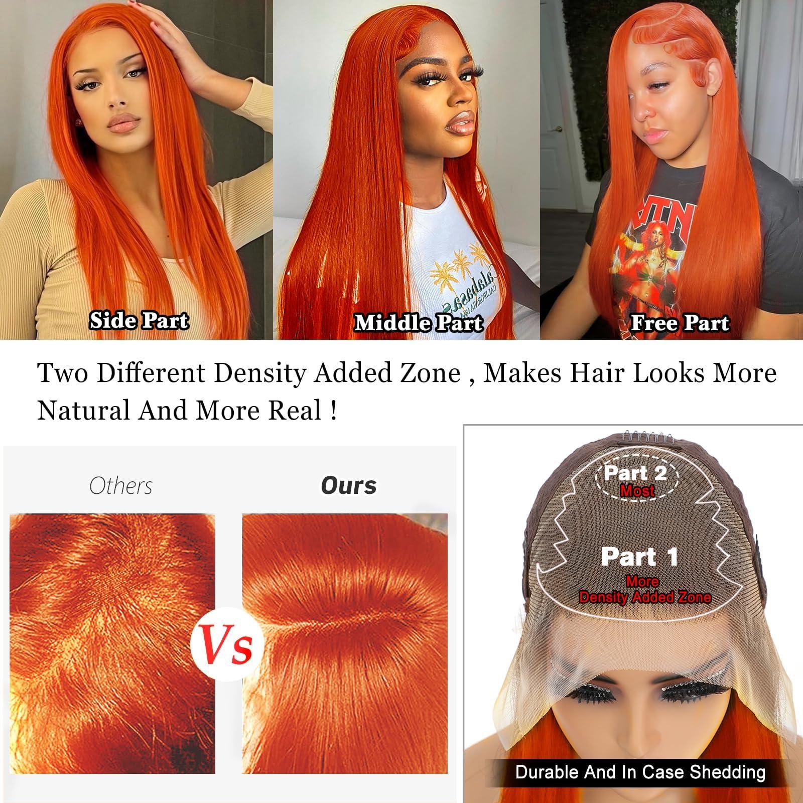 tunfine tunfine 28 Inch 13x6 Ginger Lace Front Wigs Human Hair,180 Density Straight HD Lace Frontal Wigs Human Hair, Glueless Wigs Human Hair Pre Plucked Bleached Knot