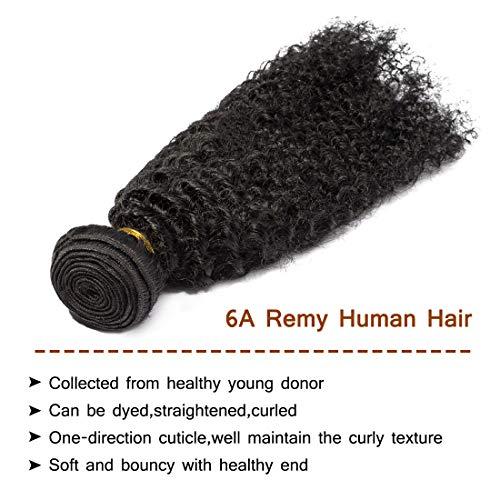 SEGO SEGO 7A Virgin Hair Bundles Sew in Hair Extensions Kinky Curly 100% Unprocessed Brazilian Human Hair Weave Hair Weft Extensions for Women 16 Inch Natural Black #1B 100g