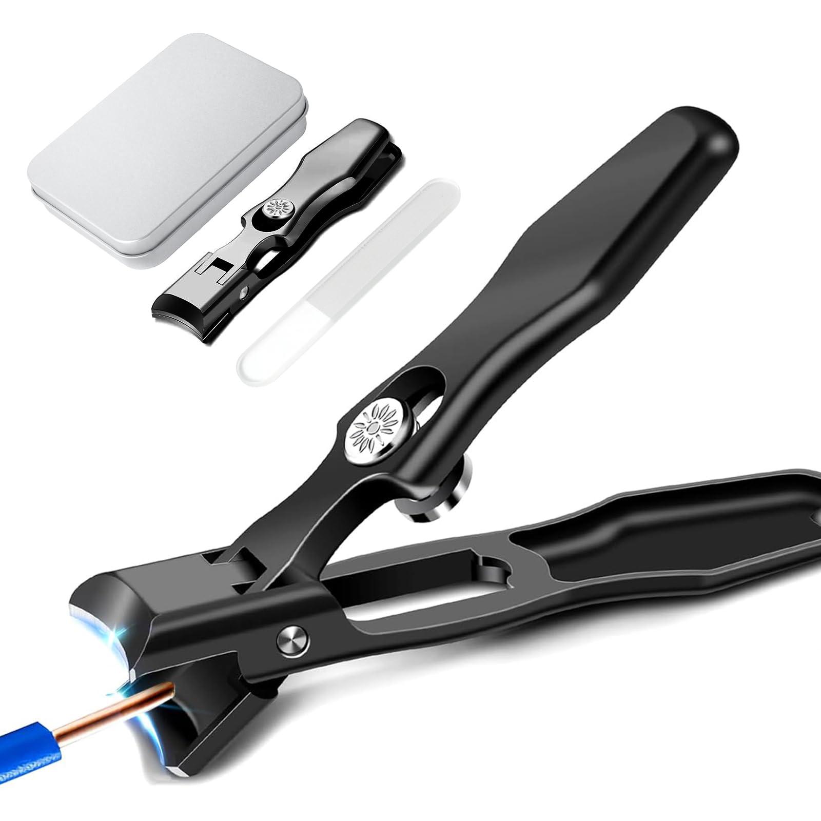 HooYiYuuX Lux German Nail Clippers Grip for Men, The UltraSharp Fingernail Clippers with Catcher, No Splash Toenail Clippers for Thick Nails for Seniors, Portable Nail Clipper with Catcher File and Safety Lock