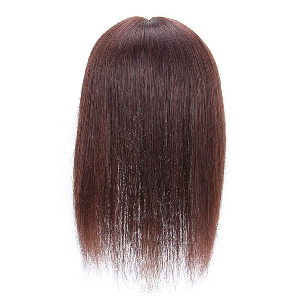 LesafeV Human Hair Piece with Wispy Bangs Smart Clip in Silk Base Topper Middle Parted 8x12cm/20cm, Black