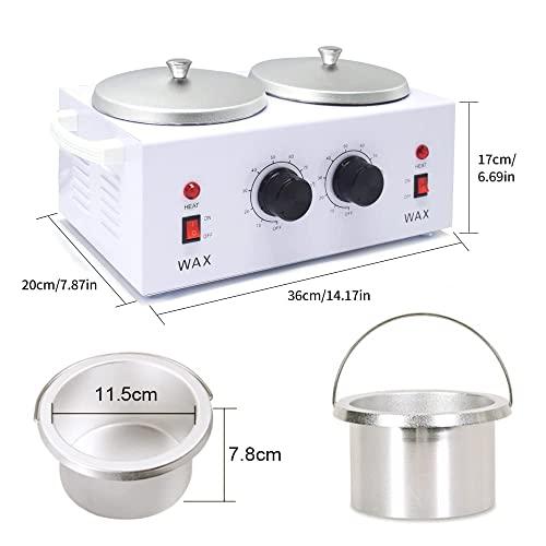TOAUTO Double Wax Warmer Kit, Professional Dual Waxing Pot with 4 Pack Wax Beans 100pc Wooden Sticks,110V Electric Heater Machine for Hair Removal Home/Salon/SPA Adjustable Temperature