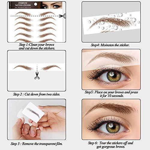Beyony 8 Sheets Eyebrow Tattoo Stickers, 4D Hair-like Authentic Eyebrows, Brown Imitation Ecological Lazy Natural Tattoo Eyebrow Stickers Waterproof for Woman Makeup Tool for Woman 88 Pairs (Classic Pattern)