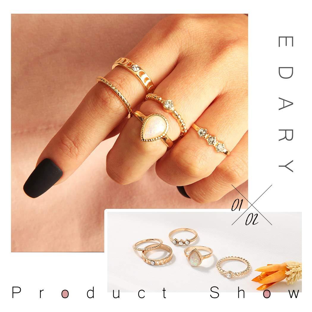 Edary Edary Boho Drop Water Gemstone Rings Set Crytsal Joint Knuckle Ring Gold Rings for Women.(5PCS)