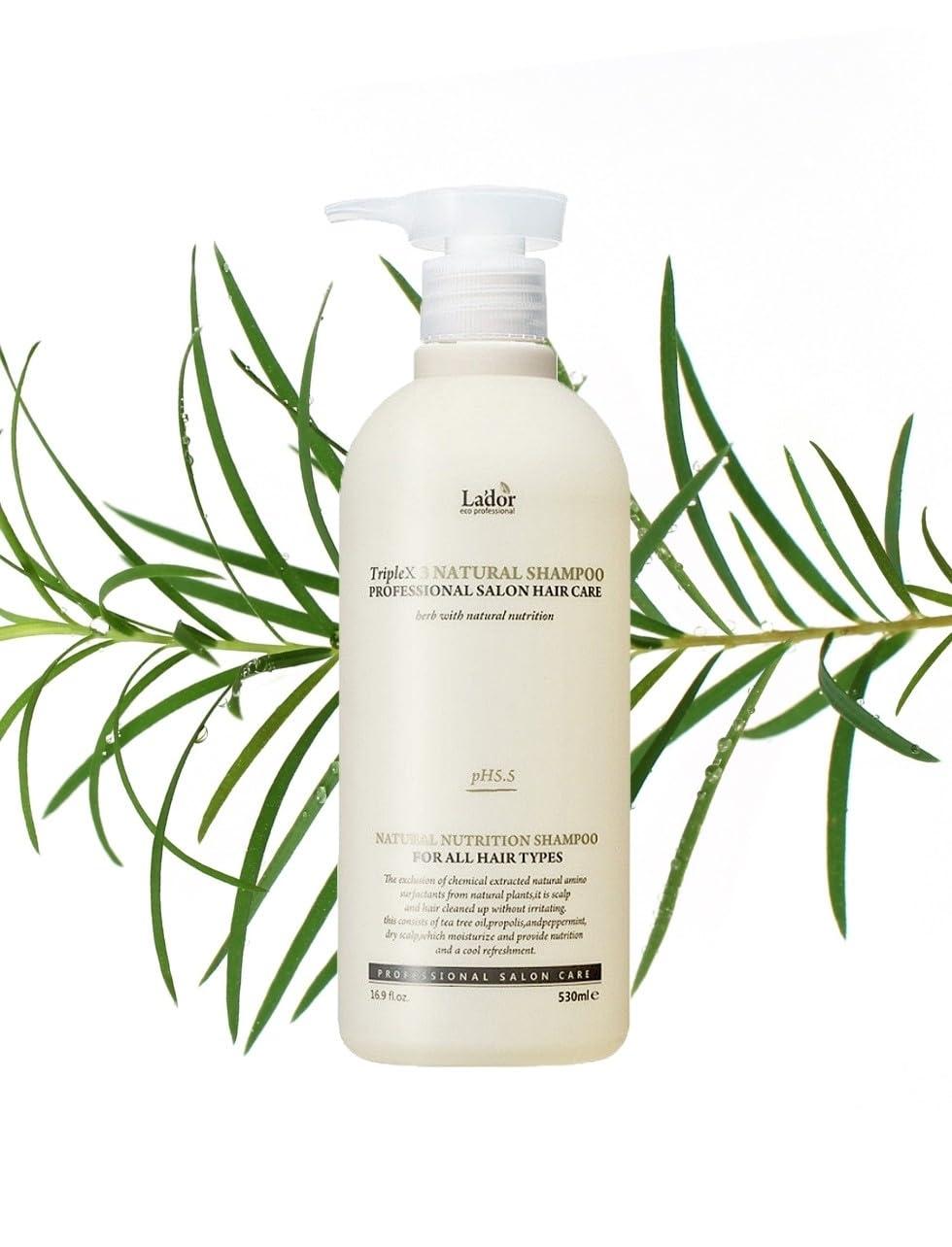 LA'DOR LA'DOR TripleX 3 Triple x3 Natural Shampoo 16.9 Fl Oz Deep Cleansing Hair Treatment 530ml Sensitive Scalp Anti-Dandruff Natural Nutrition Ingredients Tea Tree Lemon Lavender Sulfate Free