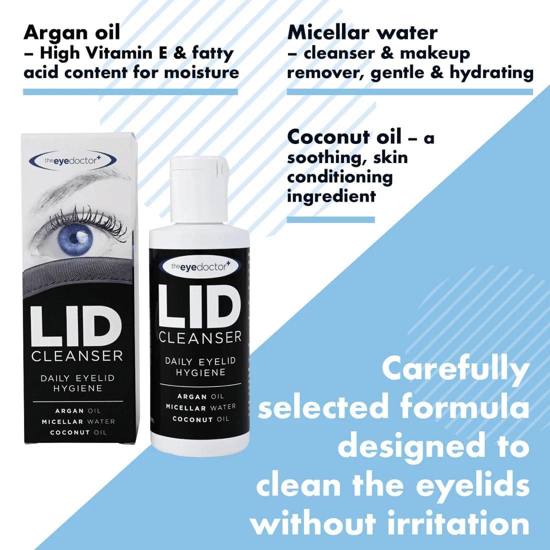 The Eye Doctor The Eye Doctor Lid Cleanser Twin Pack - Eyelid Cleanser Remove Debris Dirt & Make-up from Eyelids - Suitable for Sensitive Eyes - Contains Argan Oil Coconut Oil & Micellar Water 2X 100ml Bottles
