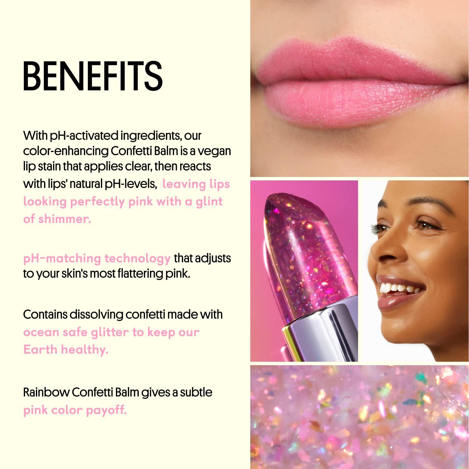 Winky Lux Winky Lux Glitter Confetti Balm, pH Lip Balm, pH Color Changing Lipstick and Tinted Lip Balm, Vegan & Cruelty Free Lip Balm, Hydrate & Plump, Sheer Pink Lipstick, Rainbow & Lavender Confetti