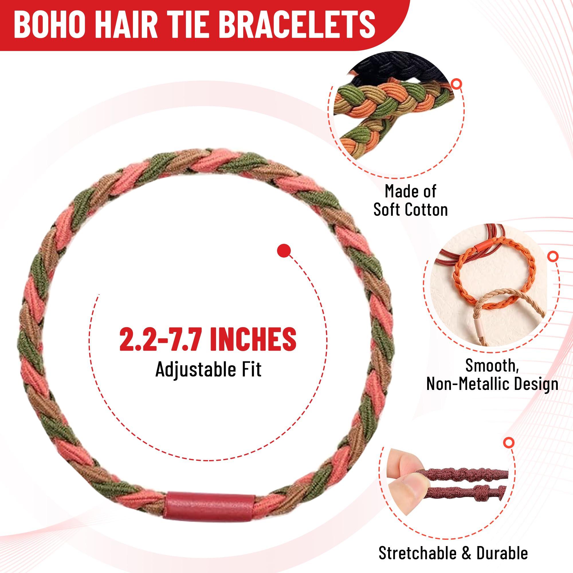 Elm City Direct 12pcs Hair Tie Bracelets, Boho Hair Ties, Hair Ties for Women, Elastic Hair Ties, Hair Bands for Ponytails (Burgundy)