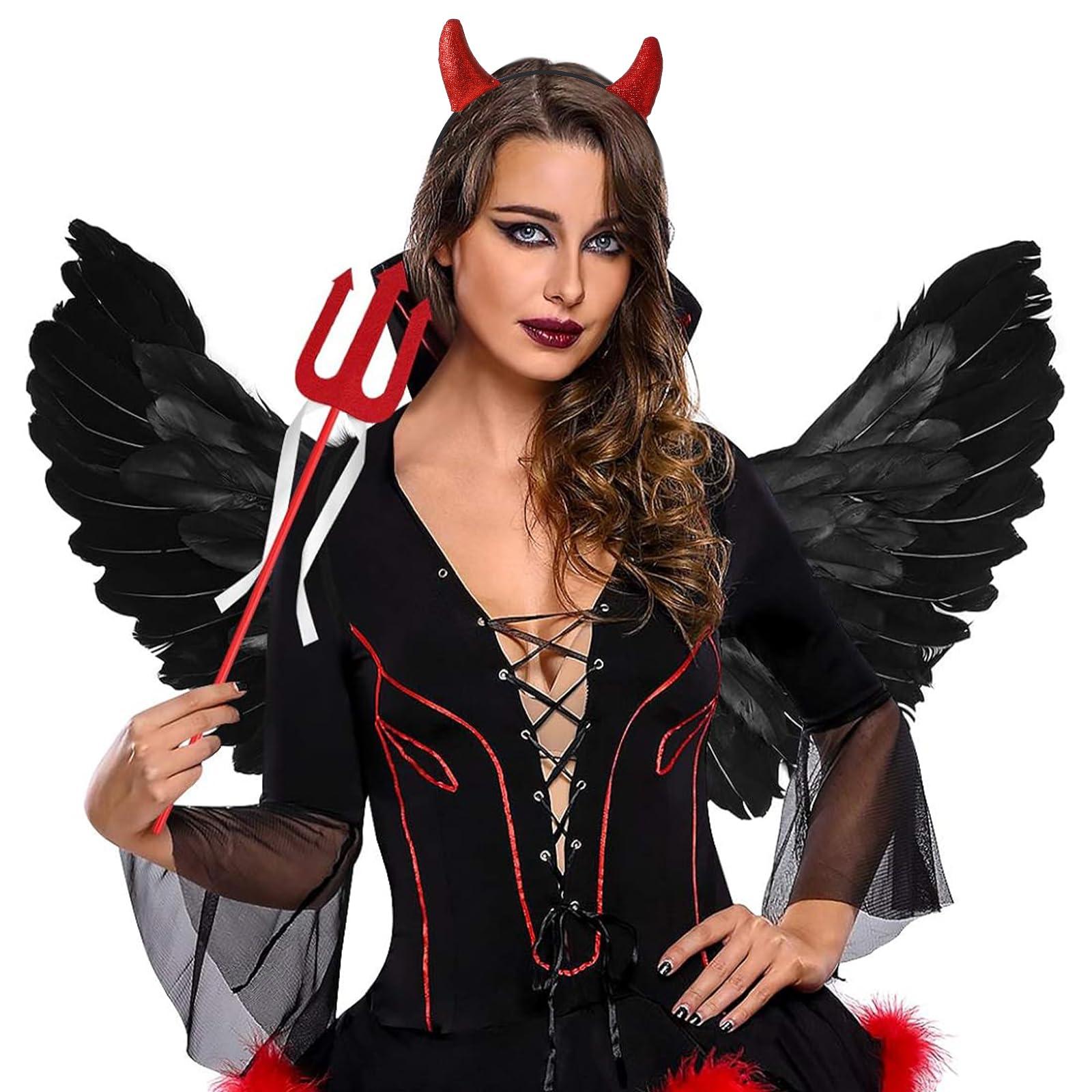 Teaaha Glitter Devil Horns Headband Red Halloween Devil Ears Headband Tiefling Horns Cosplay Costume Accessories for Women Men,Fancy Dress Cosplay and Demon Devil Themed Parties Hairband (Red)